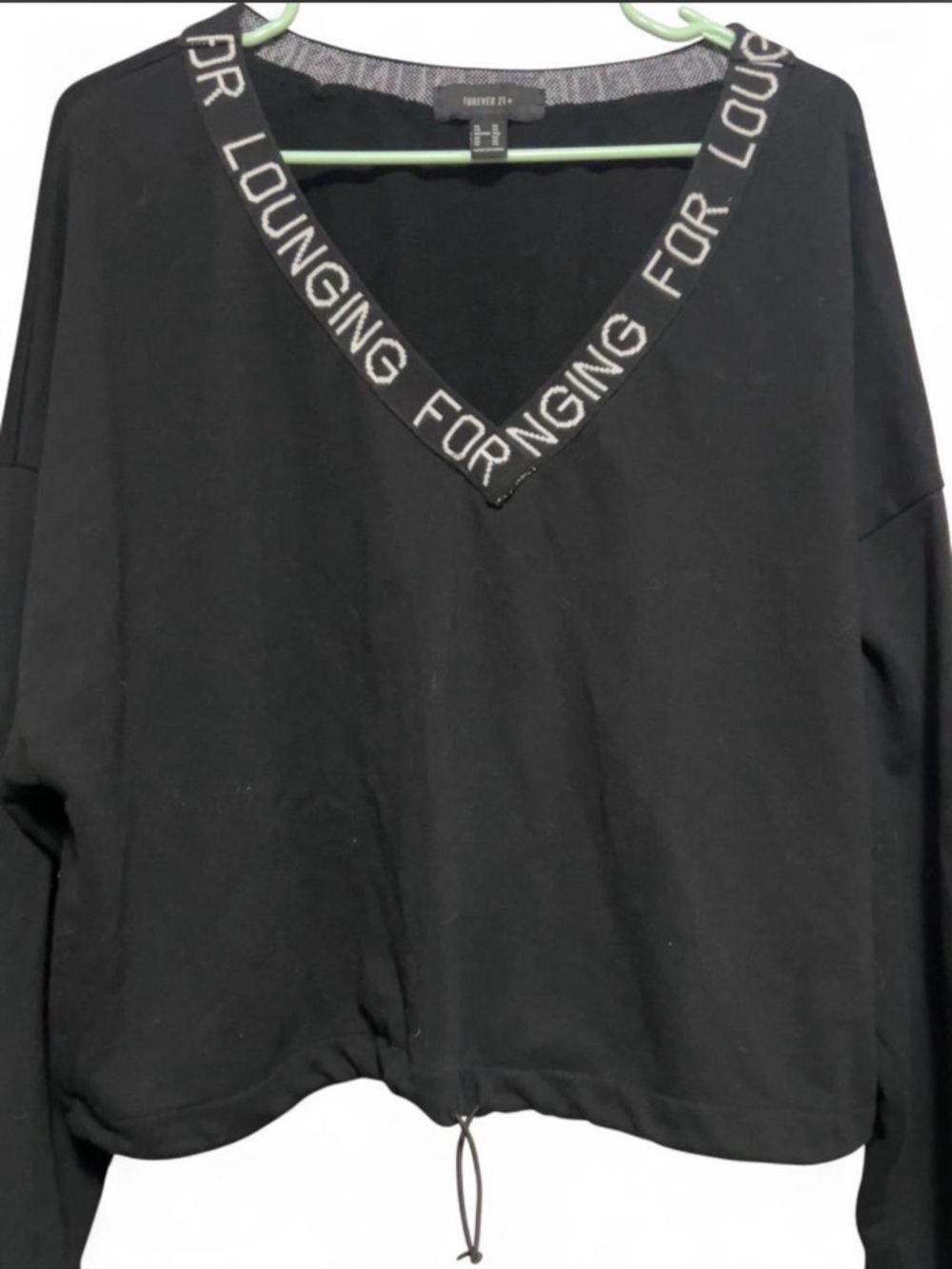 Forever 21+ Black V-Neck Pullover with White Lettering